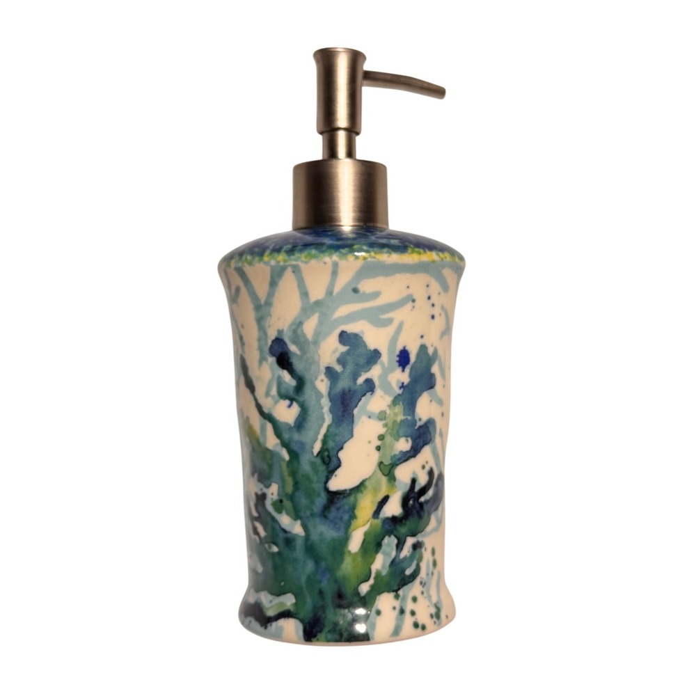 Cracker Barrel Soap Dispenser Susan Winget Blue Watercolor Seahorse Coastal - Picture 2 of 3